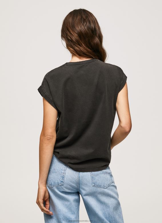Women Washed Black Pepe Jeans Floral Logo Cotton T-Shirt 60J40403 - Image 4
