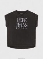 Women Washed Black Pepe Jeans Floral Logo Cotton T-Shirt 60J40403 - Image 5