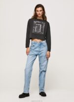 Women Washed Black Pepe Jeans Printed Long Sleeved T-Shirt 60J40427 - Image 2