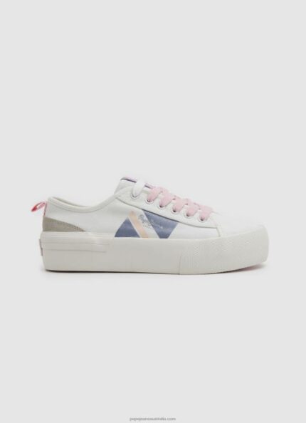 Women White Pepe Jeans Allen Flag Vulcanized Sneakers 60J40620