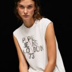 Women White Pepe Jeans Armhole Sleeves Logo T-Shirt 60J40418