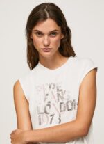 Women White Pepe Jeans Armhole Sleeves Logo T-Shirt 60J40418 - Image 4