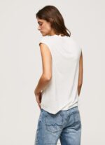 Women White Pepe Jeans Armhole Sleeves Logo T-Shirt 60J40418 - Image 5