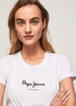 Women White Pepe Jeans Basic Logo T-Shirt 60J40416 - Image 3