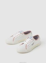 Women White Pepe Jeans Brady Bandan Canvas Sneakers 60J40632 - Image 3