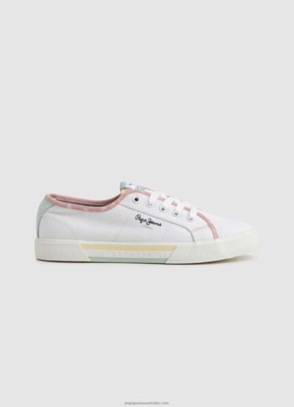 Women White Pepe Jeans Brady Bandan Canvas Sneakers 60J40632
