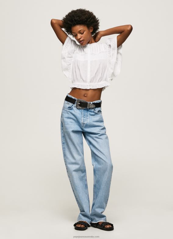 Women White Pepe Jeans Cotton Blouse With Openwork Details 60J40344 - Image 2