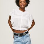 Women White Pepe Jeans Cotton Blouse With Openwork Details 60J40344