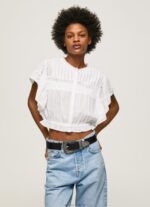 Women White Pepe Jeans Cotton Blouse With Openwork Details 60J40344