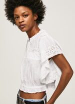 Women White Pepe Jeans Cotton Blouse With Openwork Details 60J40344 - Image 3