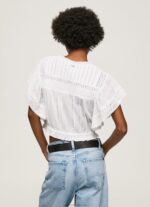 Women White Pepe Jeans Cotton Blouse With Openwork Details 60J40344 - Image 4