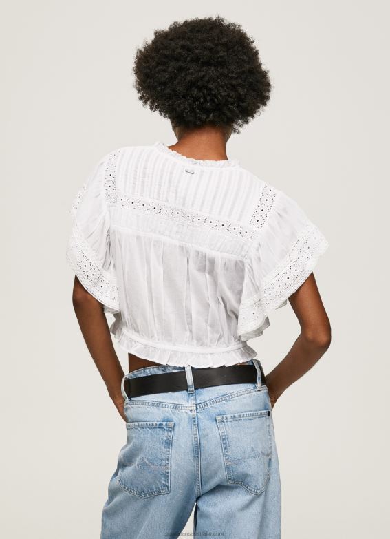 Women White Pepe Jeans Cotton Blouse With Openwork Details 60J40344 - Image 4