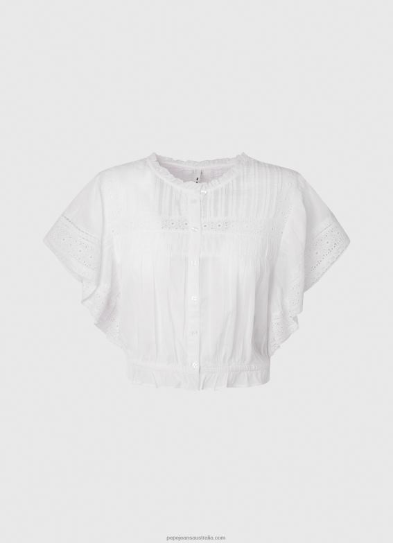 Women White Pepe Jeans Cotton Blouse With Openwork Details 60J40344 - Image 5