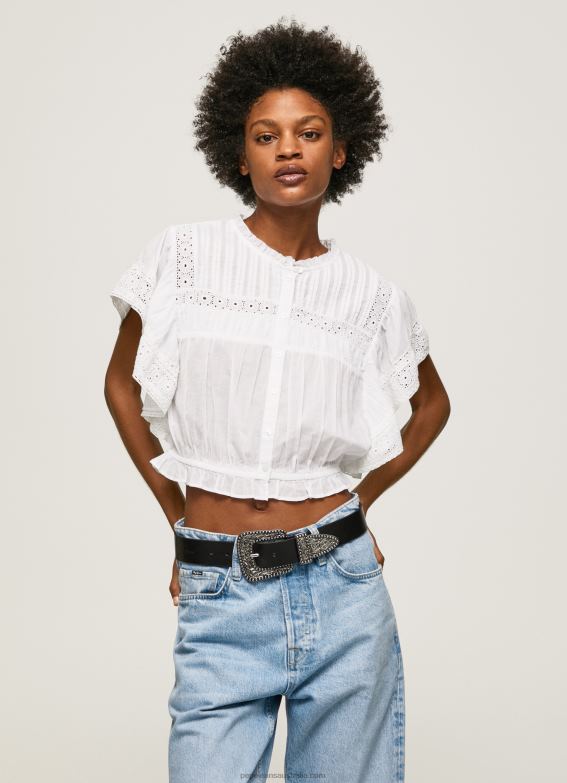 Women White Pepe Jeans Cotton Blouse With Openwork Details 60J40344 - Image 1