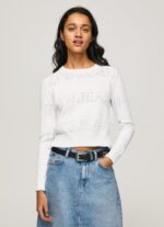 Women White Pepe Jeans Cotton Jersey With Openwork Details 60J40260