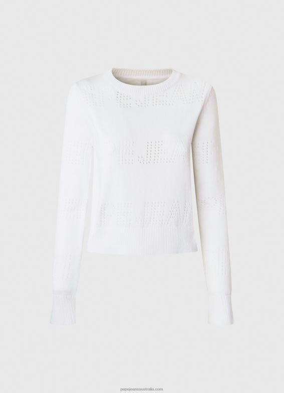 Women White Pepe Jeans Cotton Jersey With Openwork Details 60J40260 - Image 5