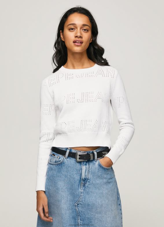 women_white_pepe_jeans_cotton_jersey_with_openwork_details_60j40260.jpg Women White Pepe Jeans Cotton Jersey With Openwork Details 60J40260 - Image 1
