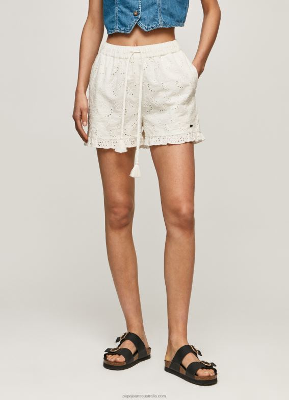 Women White Pepe Jeans Cotton Shorts With Openwork Details 60J40534 - Image 2