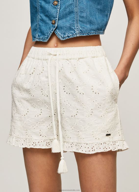 Women White Pepe Jeans Cotton Shorts With Openwork Details 60J40534 - Image 3
