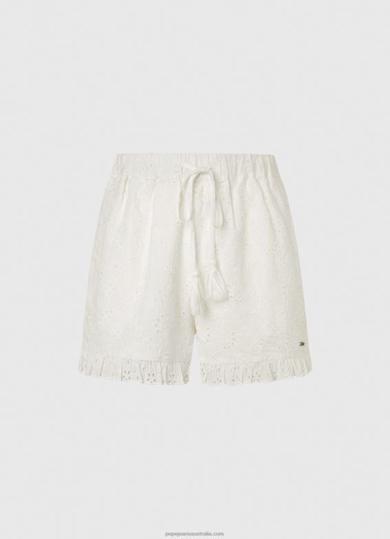 Women White Pepe Jeans Cotton Shorts With Openwork Details 60J40534 - Image 5