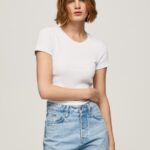 Women White Pepe Jeans Cotton T-Shirt With Logo 60J40404