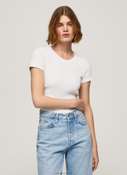 Women White Pepe Jeans Cotton T-Shirt With Logo 60J40404