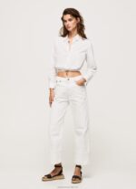 Women White Pepe Jeans Cropped Fit Poplin Shirt 60J40361 - Image 3