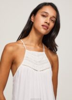 Women White Pepe Jeans Dress With Embroidered Details 60J40219 - Image 4