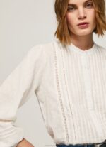 Women White Pepe Jeans Embroidered Cotton Dobby Blouse 60J40343 - Image 3
