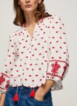 Women White Pepe Jeans Embroidered Cotton Dobby Blouse 60J40345 - Image 3