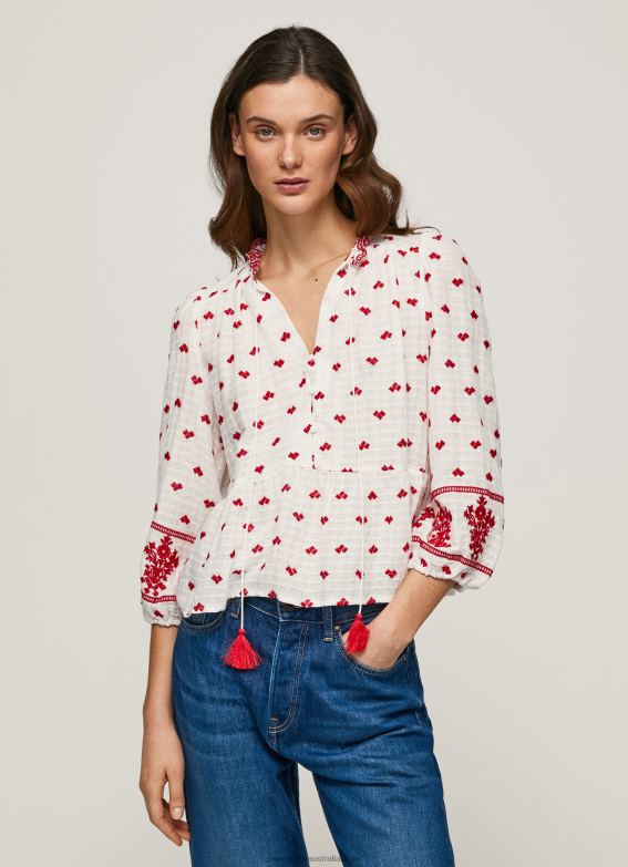 women_white_pepe_jeans_embroidered_cotton_dobby_blouse_60j40345.jpg Women White Pepe Jeans Embroidered Cotton Dobby Blouse 60J40345 - Image 1