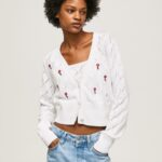 Women White Pepe Jeans Embroidered Flower Cotton Cardigan 60J40231