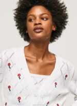 Women White Pepe Jeans Embroidered Flower Cotton Cardigan 60J40231 - Image 3