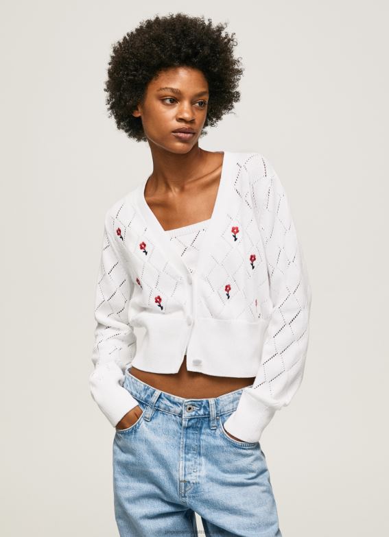 women_white_pepe_jeans_embroidered_flower_cotton_cardigan_60j40231.jpg Women White Pepe Jeans Embroidered Flower Cotton Cardigan 60J40231 - Image 1