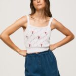 Women White Pepe Jeans Embroidered Flower Cotton Top 60J40232