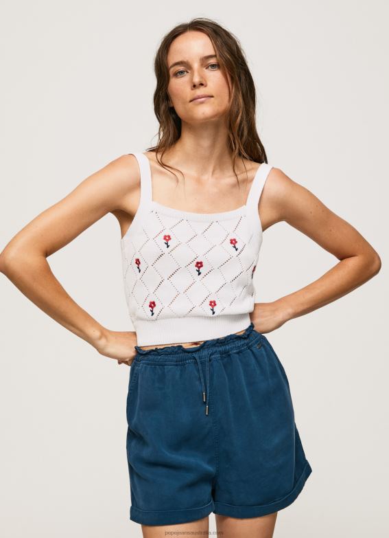 women_white_pepe_jeans_embroidered_flower_cotton_top_60j40232.jpg Women White Pepe Jeans Embroidered Flower Cotton Top 60J40232 - Image 1