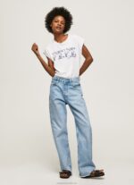 Women White Pepe Jeans Embroidered Logo T-Shirt 60J40433 - Image 2