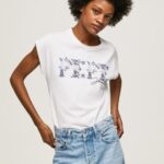 Women White Pepe Jeans Embroidered Logo T-Shirt 60J40433