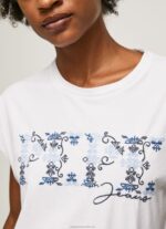 Women White Pepe Jeans Embroidered Logo T-Shirt 60J40433 - Image 3