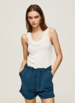 Women White Pepe Jeans Frilled Neckline T-Shirt 60J40390