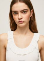 Women White Pepe Jeans Frilled Neckline T-Shirt 60J40390 - Image 3