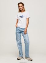 Women White Pepe Jeans Gradient Logo Cotton T-Shirt 60J40421 - Image 2