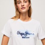 Women White Pepe Jeans Gradient Logo Cotton T-Shirt 60J40421