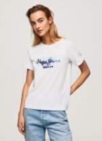 Women White Pepe Jeans Gradient Logo Cotton T-Shirt 60J40421 - Image 3