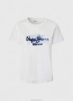 Women White Pepe Jeans Gradient Logo Cotton T-Shirt 60J40421 - Image 5