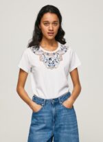 Women White Pepe Jeans Laced Collar T-Shirt 60J40449 - Image 2