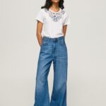 Women White Pepe Jeans Laced Collar T-Shirt 60J40449