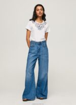 Women White Pepe Jeans Laced Collar T-Shirt 60J40449