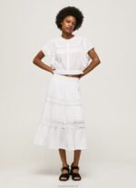 Women White Pepe Jeans Laced Skirt 60J40487