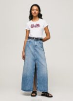 Women White Pepe Jeans Logo Print Lycra T-Shirt 60J40385 - Image 2